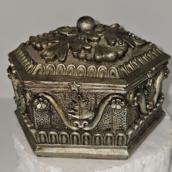 Baroque Ornate Jewelry Box Silver  Trinket Storage Holder For Keys/Change  Decor - Picture 8 of 12